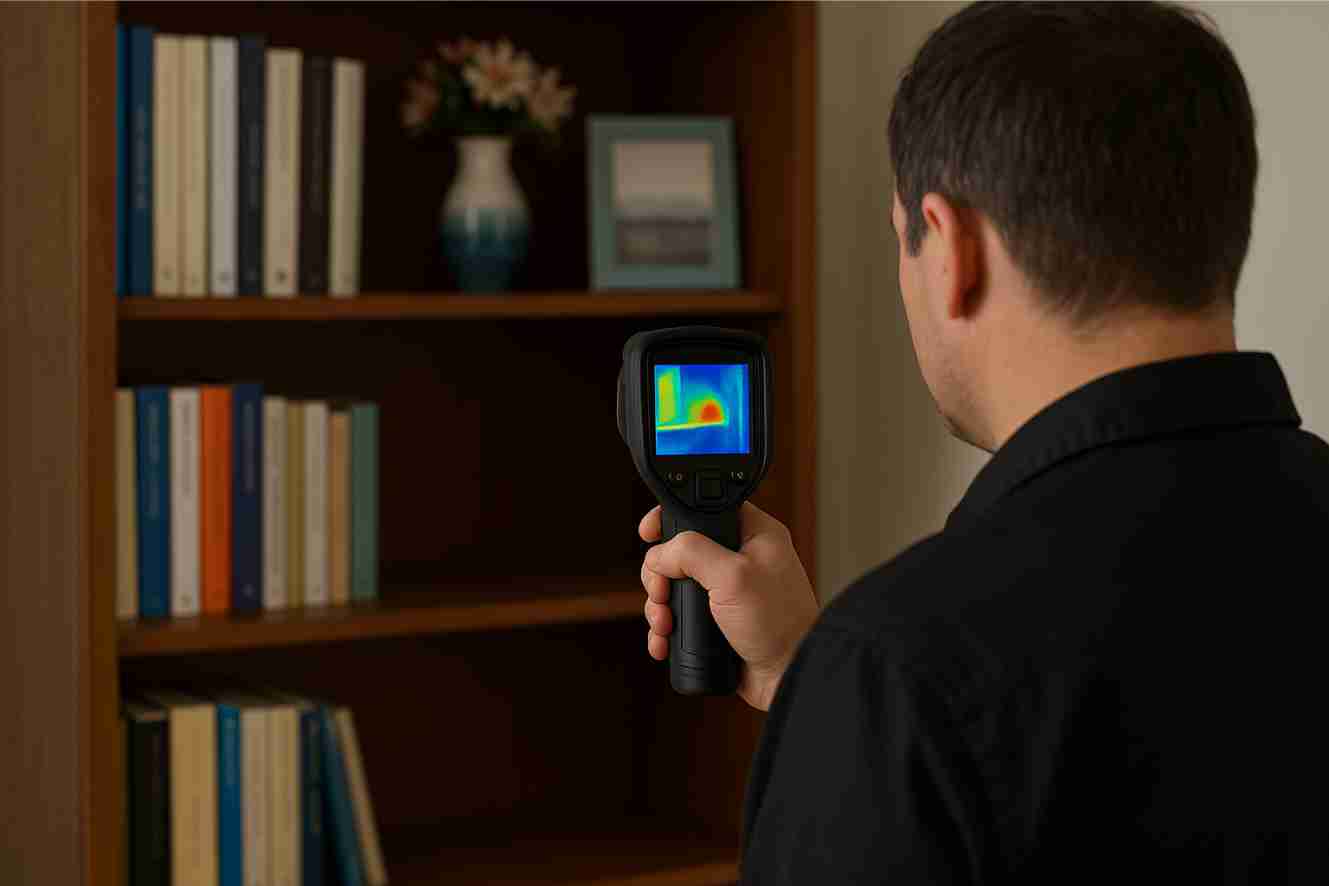 Inspektor inspiziert Raum auf Abhörwanzen