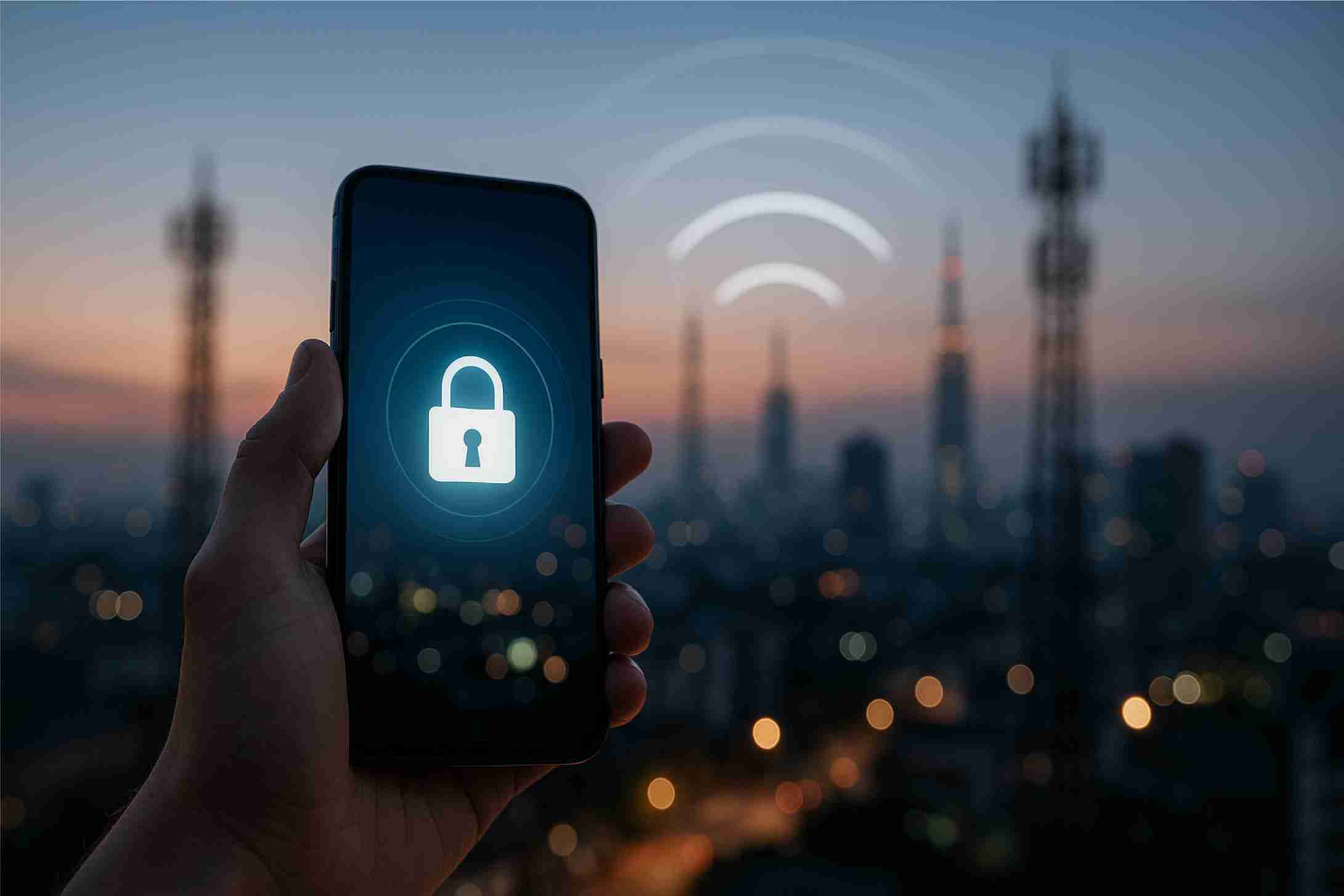Smartphone in der Hand mit Mobilfunksignal – Symbolbild Abhörschutz