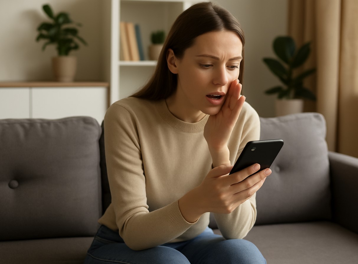 Person testet das Handy, flüstert ein Thema und achtet auf Reaktionen