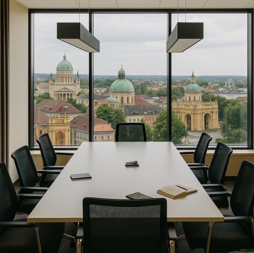 Techniker prüft einen Besprechungsraum in Potsdam auf Abhörtechnik