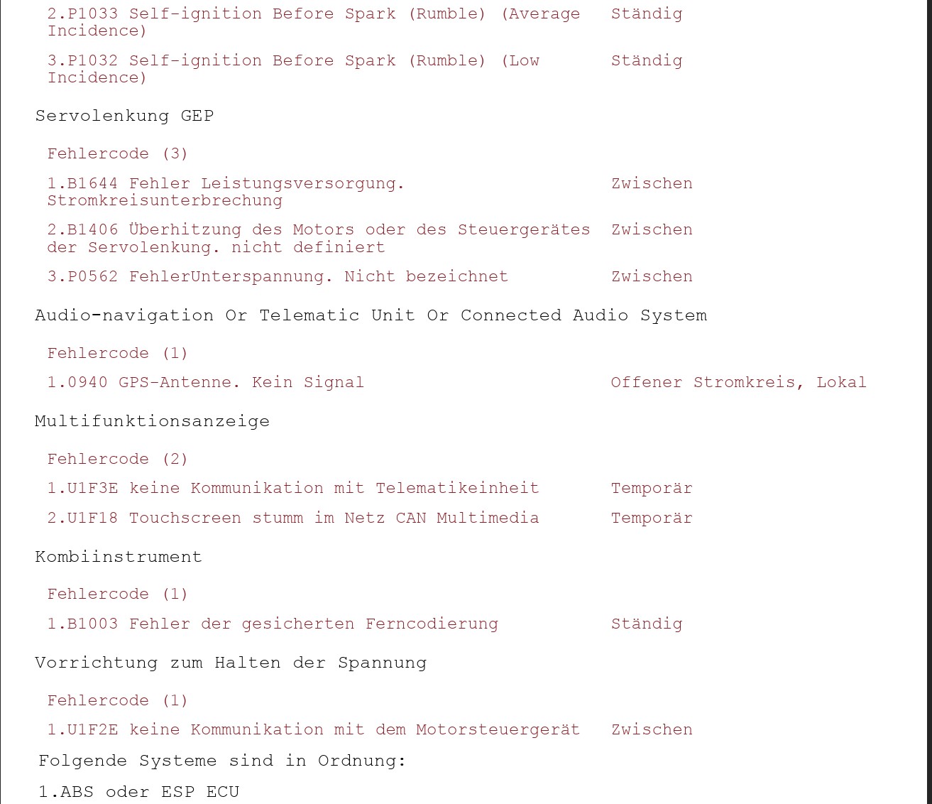 Erster OBD-Bericht Seite 2